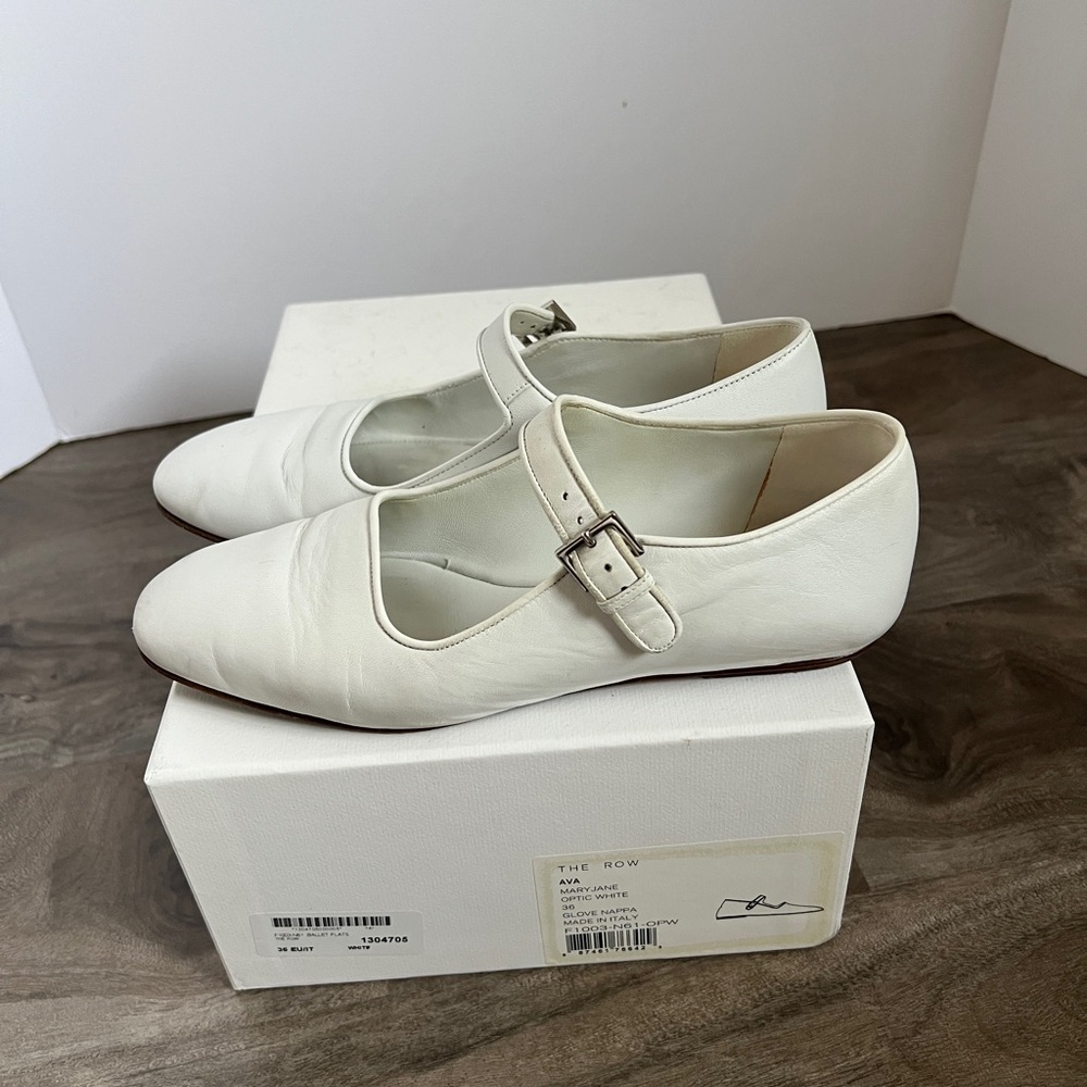 The Row AVA Mary Jane Cream Leather Mary Jane Flats with Buckle size 6